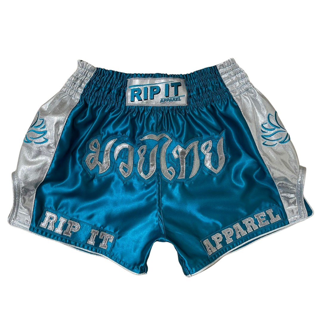 “Paiten” Blue & Silver Sparkle Muay Thai Shorts
